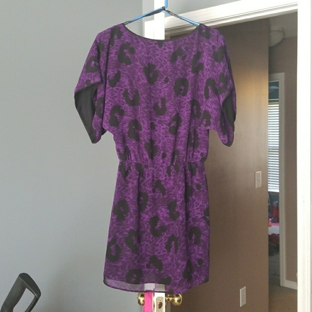 Purple leopard print butterfly sleeve dress